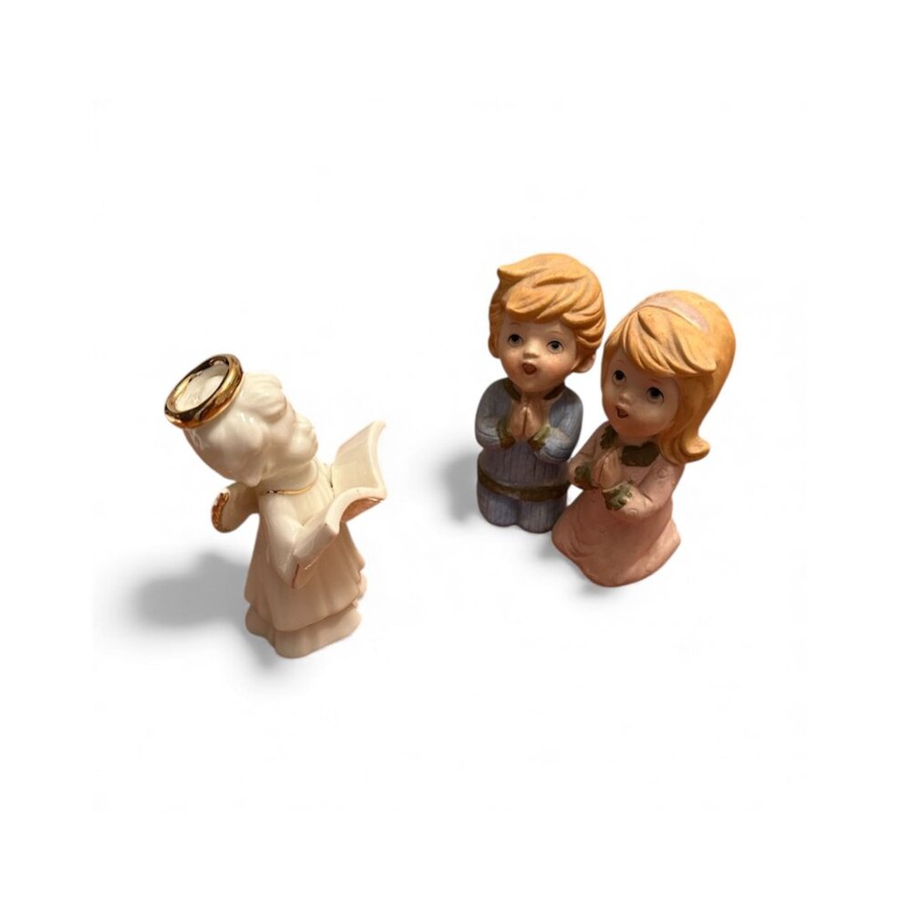 Vintage Praying Children & Angel Figurine Set – Christmas Nativity Display, Cera